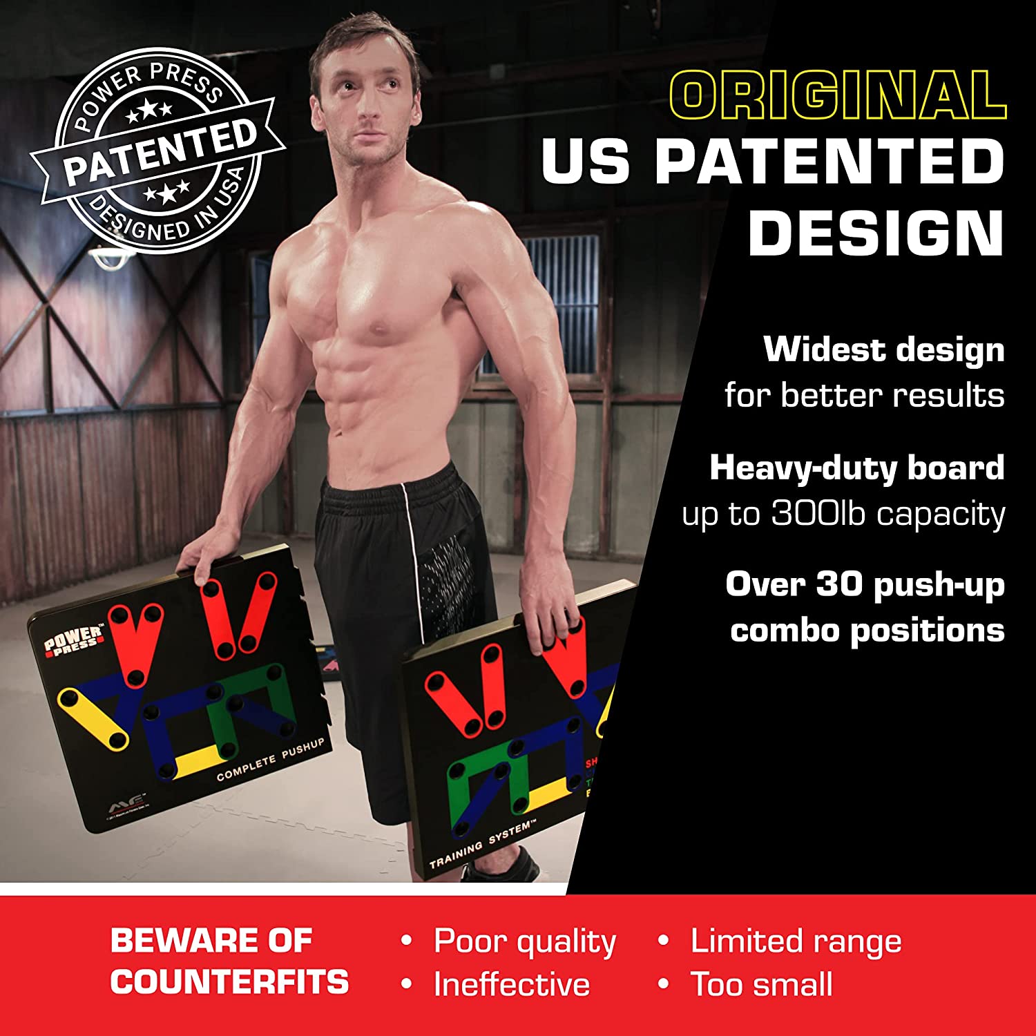 Power Press Original Push Up ~ Color-Coded Wide Push Up Board System (30+ Combo Positions)